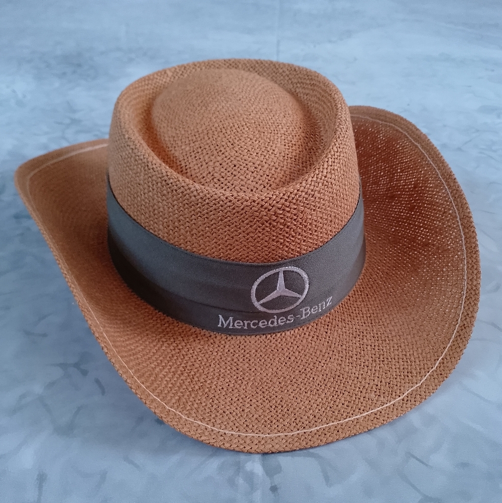 Vintage Straw Cowboy Hat Mercedes-Benz Logo Rancher Western Hat ATEXACE UNIHAT